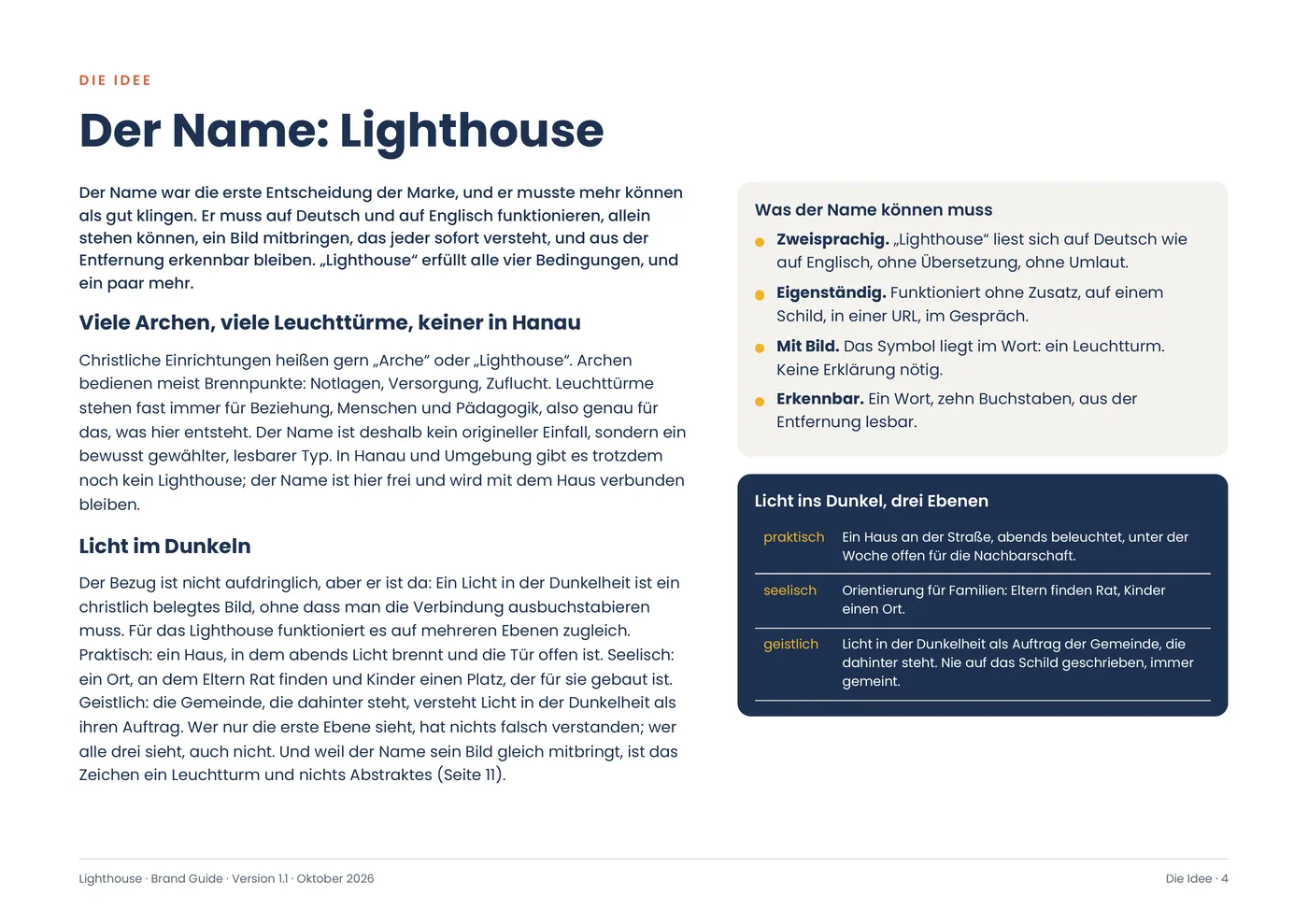 Seite aus dem Brand Guide: Der Name: Lighthouse, nicht C3 Lighthouse