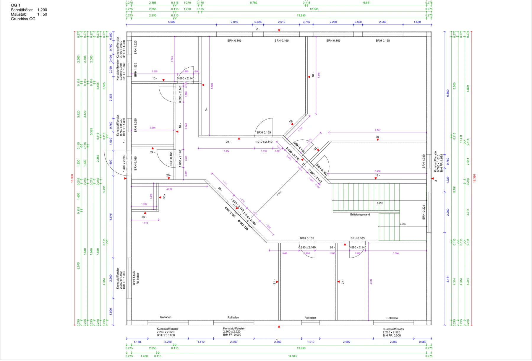 Grundriss Obergeschoss, Werkplan