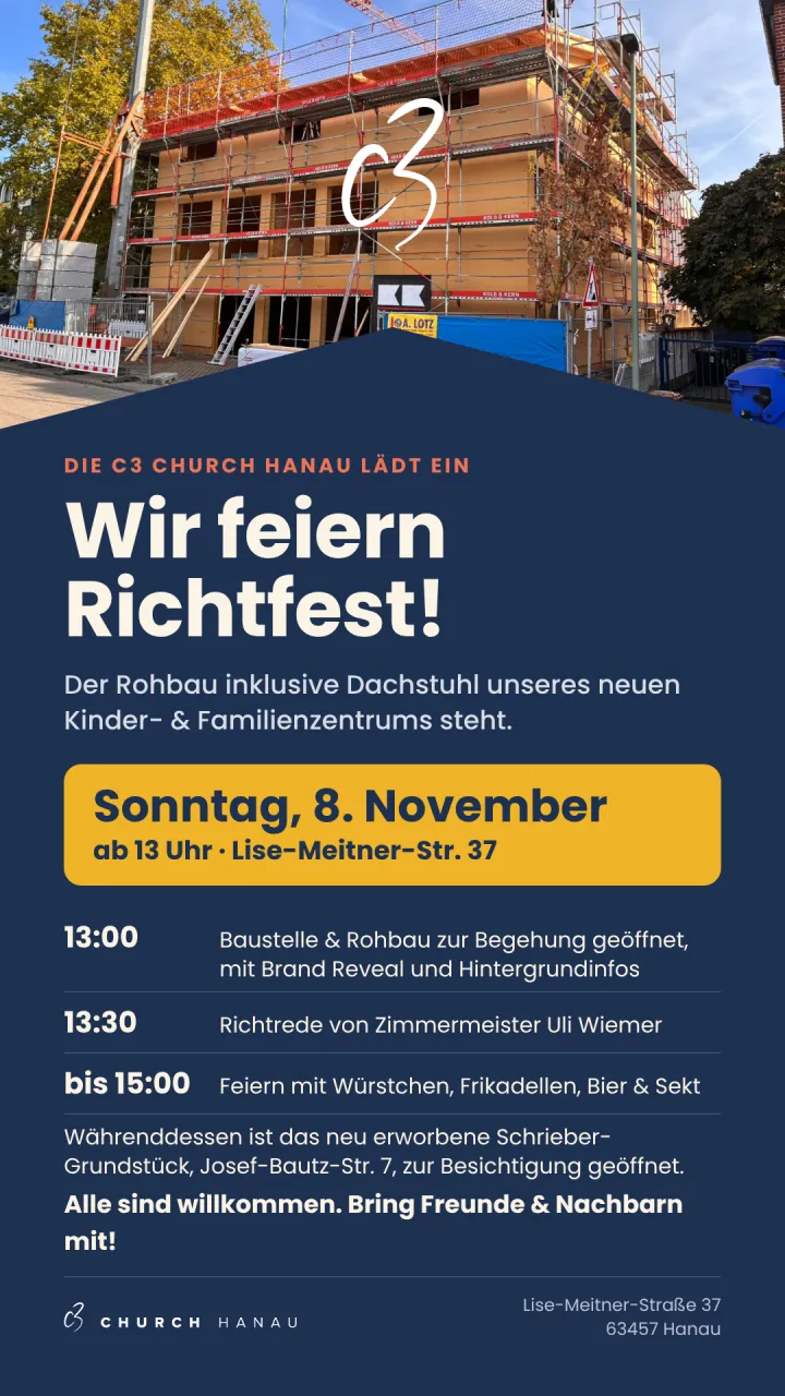Einladung: Wir feiern Richtfest - Sonntag, 8. November, ab 13 Uhr, Lise-Meitner-Str. 37, Hanau